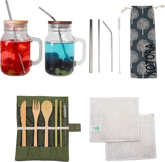 bamboo lid with straw and mason jar