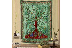 Zussun Green Tree of Life Tapestry Vertical Indian Forest Tapestries for Bedroom Aesthetic Nature Floral Plant Tapestrys Wall Hanging Hippie Tie Dye Wall Tapestry for Living Room Dorm (30" x 40")