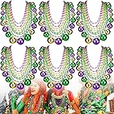 Cunno 60 Pcs 41" Jumbo Mardi Gras Beads Necklaces Bulk Gold Green Purple Plastic Disco Ball Beaded Necklace Carnival Costume Jewelry Mardi Gras Accessories for Carnival Parade Masquerade Party Throw