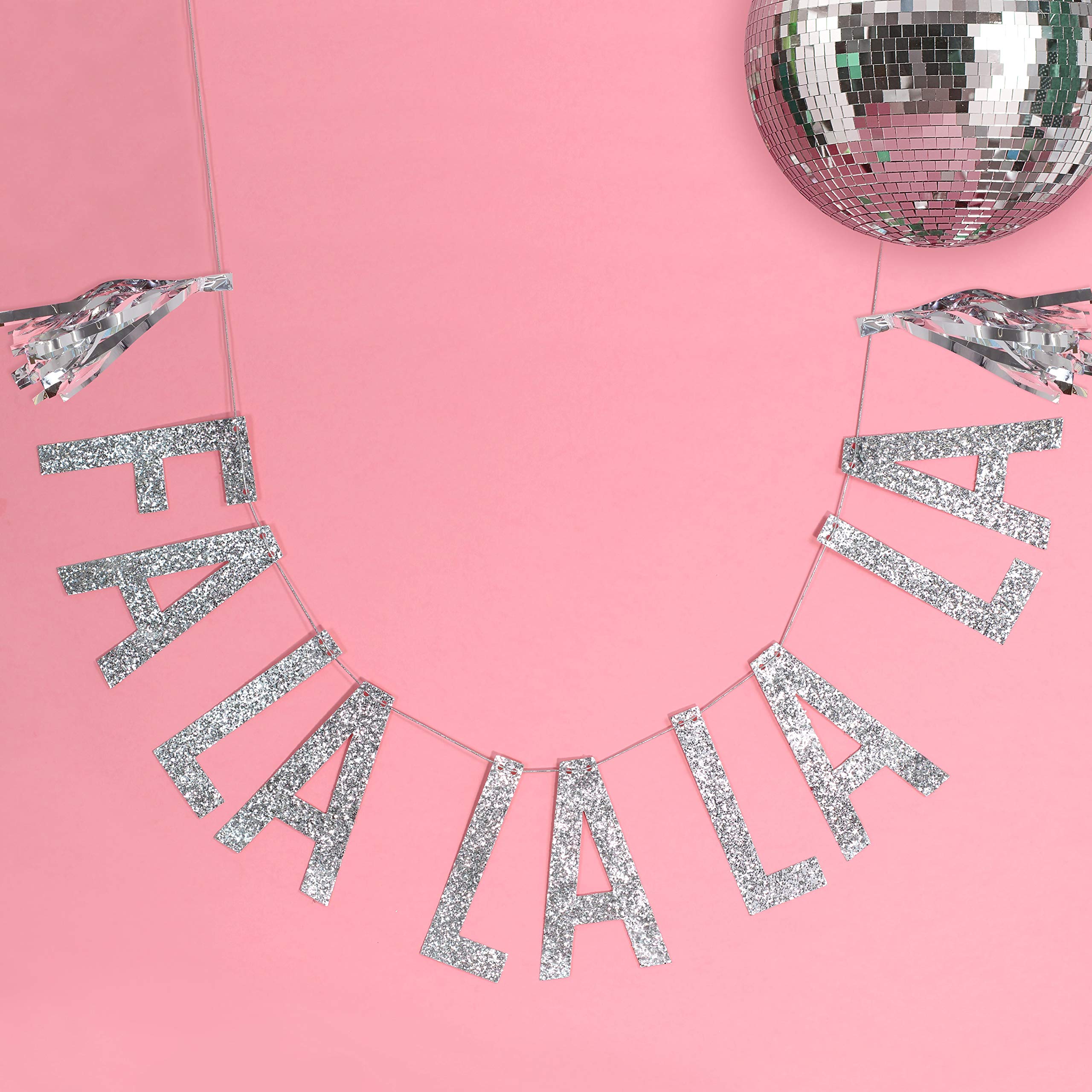 Ginger Ray Silver Glitter Fa La La La La Bunting with Tassels Backdrop Bunting Banner - Jolly Vibes