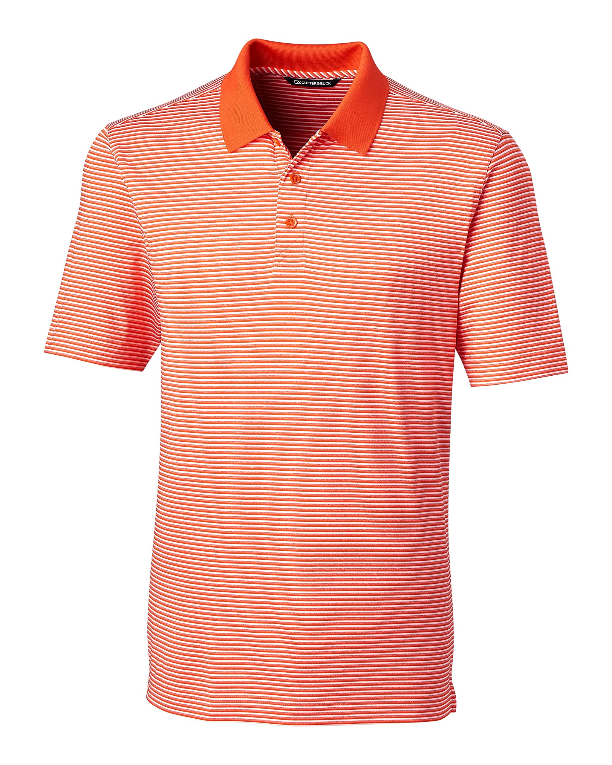 Cutter & Buck Men’s Moisture Wicking UPF 50 Drytec Forge Tonal Stripe Polo Shirt, College Orange, X-Large