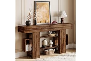 Einhomn 63 Inch Long Console Table for Entryway, Farmhouse Wooden Sofa Table Behind Couch with 3-Tier Storage Shelf, Narrow Entry Accent Table for Living Room, Hallway, Foyer, Rustic Brown