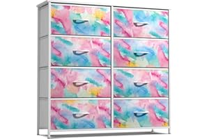 Sorbus Kids Dresser with 8 Drawers - Storage Chest Organizer Unit Nightstand - Steel Frame, Wood Top, Tie-Dye Fabric Bins for Clothes - Wide Furniture for Bedroom, Hallway, Nursery, Closet, Apartment