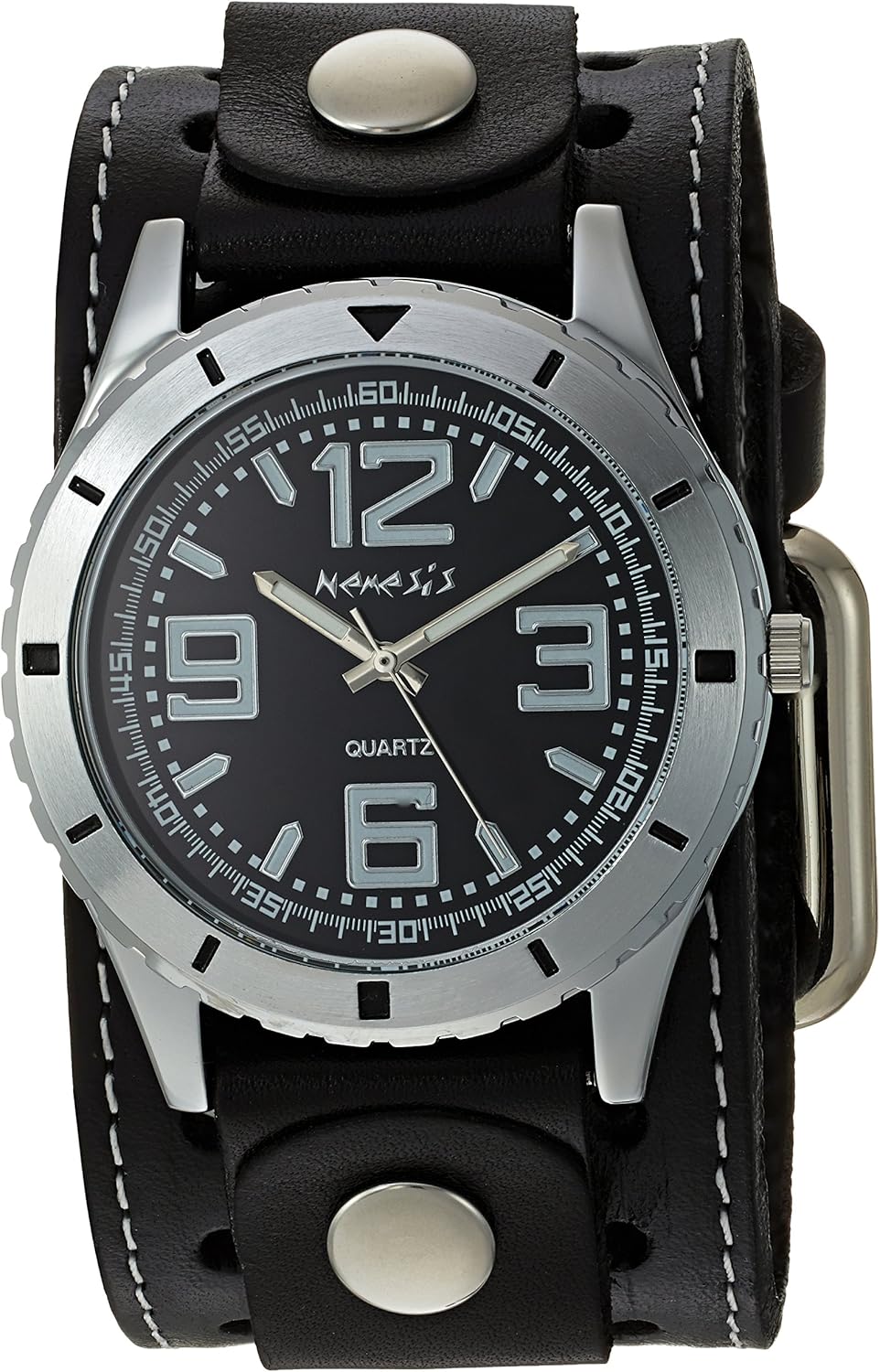 Nemesis STH096K Men's Black Wide Leather Cuff Band Sporty