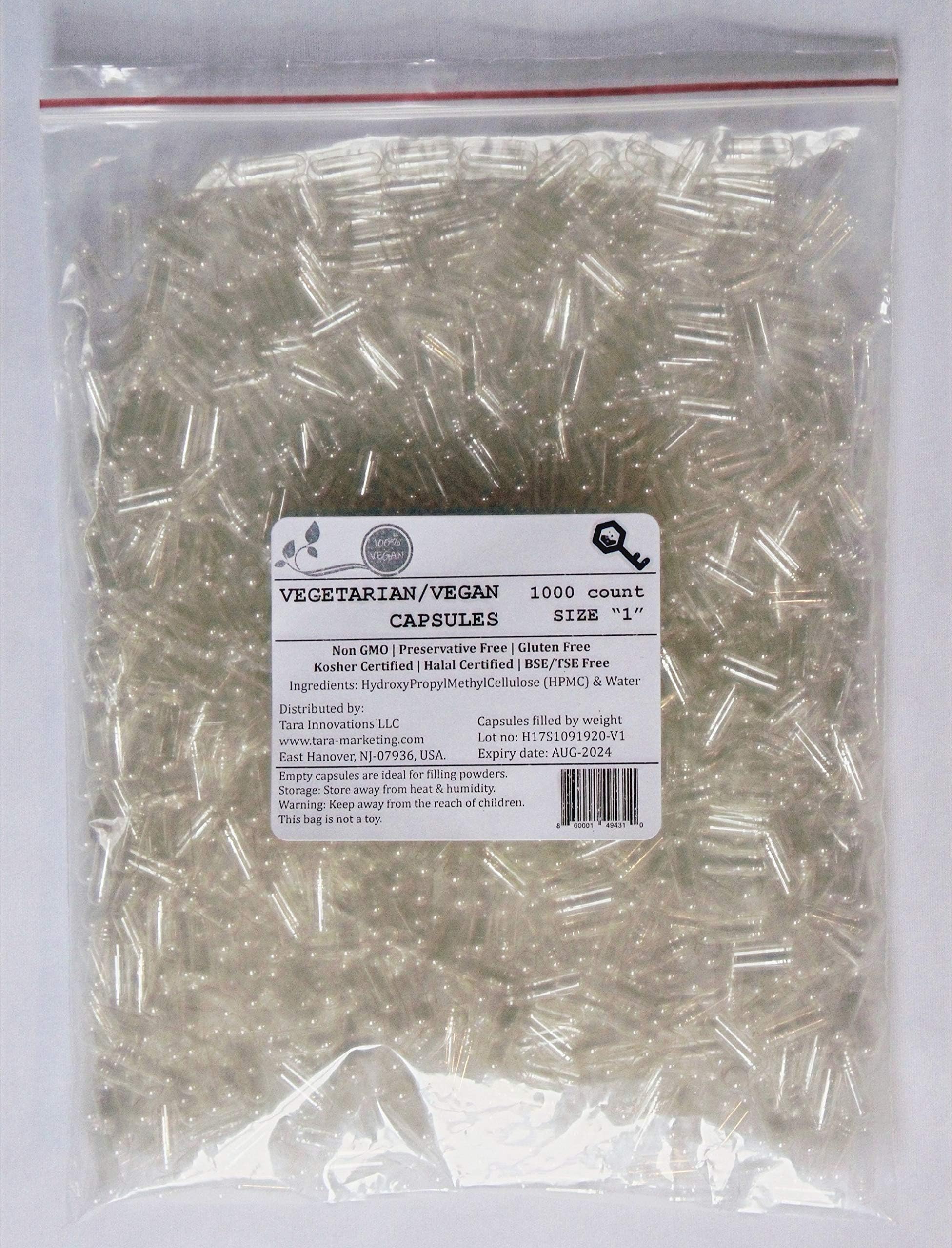 Vegetarian Capsules Empty 1000 Size 1 - (Kosher & Halal) for Filling Powders.