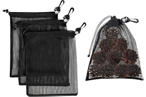 PALTERWEAR Mesh Drawstring Bag With Clip and Toggle Closure - For Scuba, Scalloping, Camping - Multi-Use Set of 4 (Black, 9 x 12 inch)