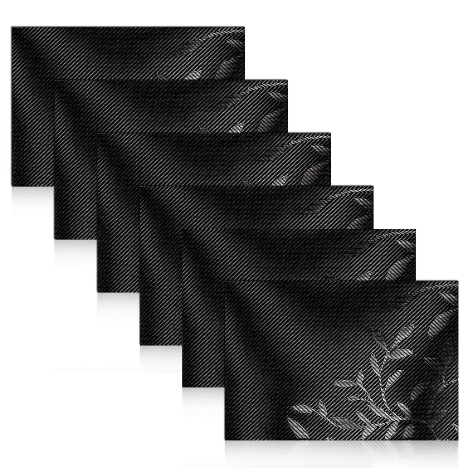 BLACK Mats Set of 6, Washable Placemats Woven Vinyl PVC Place Mat