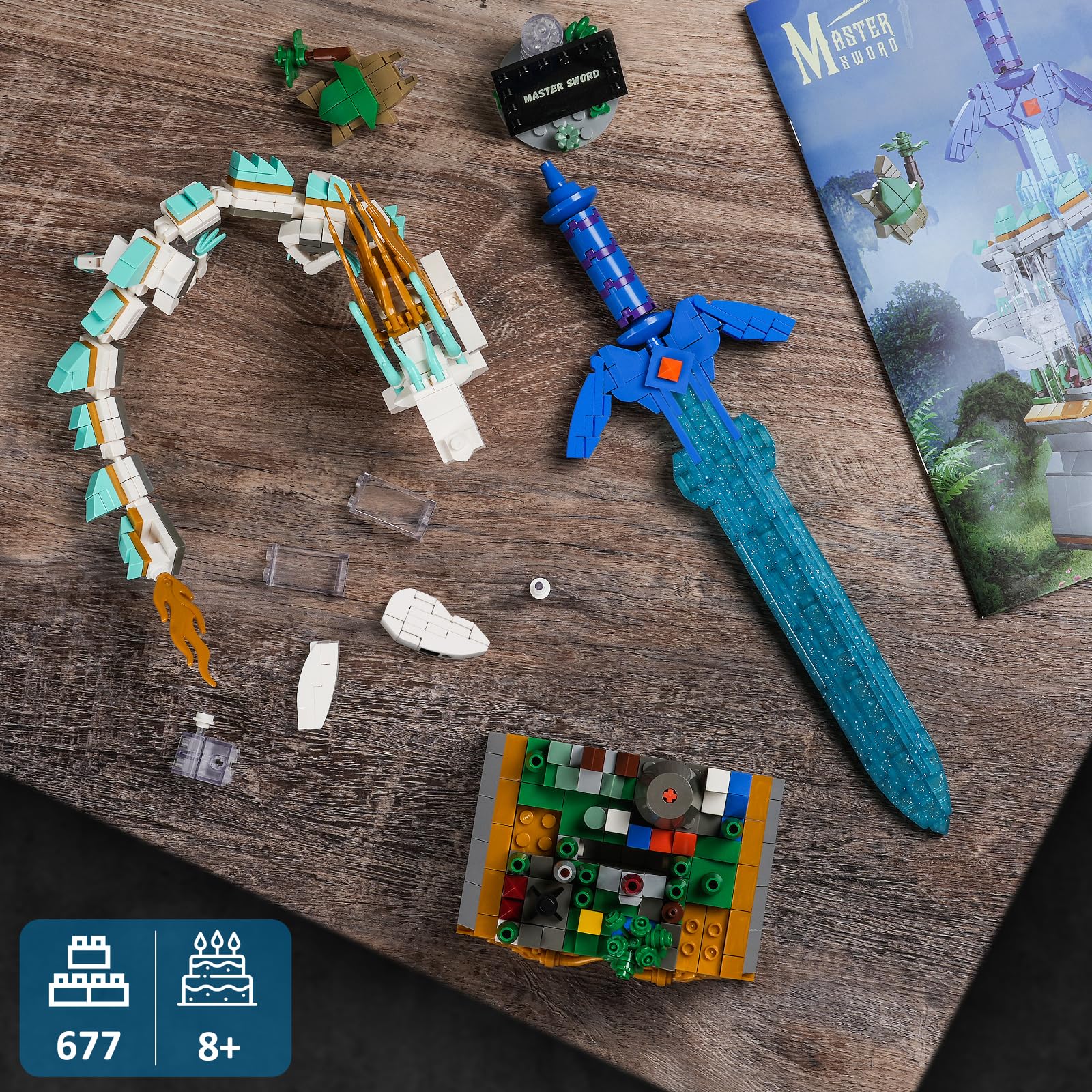 Sillbird Master Schwert Baukasten mit Drache, Hyrule Sammlung Display Modell für Spielefans, leuchtender Klemmbausteinen Meisterschwert, Ideen Geschenke für Kinder ab 8 Jahren (677 Stück) 8