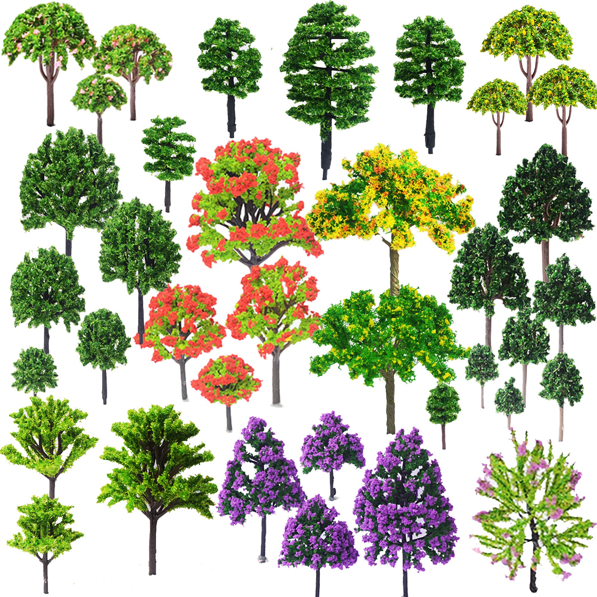 Cayway 53 PCS Miniature Trees Mixed Model Trees, Mixed Colors Trees for Model Train Scenery, Fake Trees for Building Model, Model Scenery with No Bases for DIY Crafts