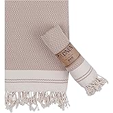 Evelynen Turkish Hand Towels for Bathroom & Kitchen Towels Decorative Set of 2 | Boho Farmhouse Hand Towels with Hanging Loops for Face, Dish, Kitchen & Bath |(16" x 32" - Tan)