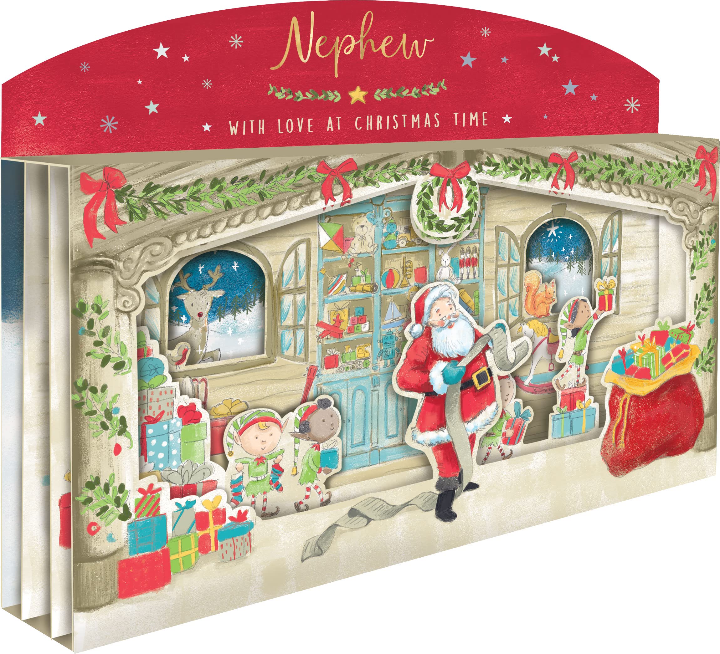 Amazing Nephew Spectacular 3D Santa Scene Christmas Card Freestanding Cards XSPT020