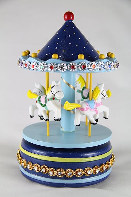 Amazon Sounds21 木製 メリーゴーランド オルゴール 天空の城ラピュタ 君をのせて 水色 オルゴール おもちゃ