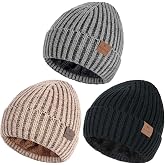 HONGTEYA 3 Pack Winter Beanie for Men Women, Thicken Thermal Plush Lined Beanie Fashion Warm Knit Hat for Cold Weather