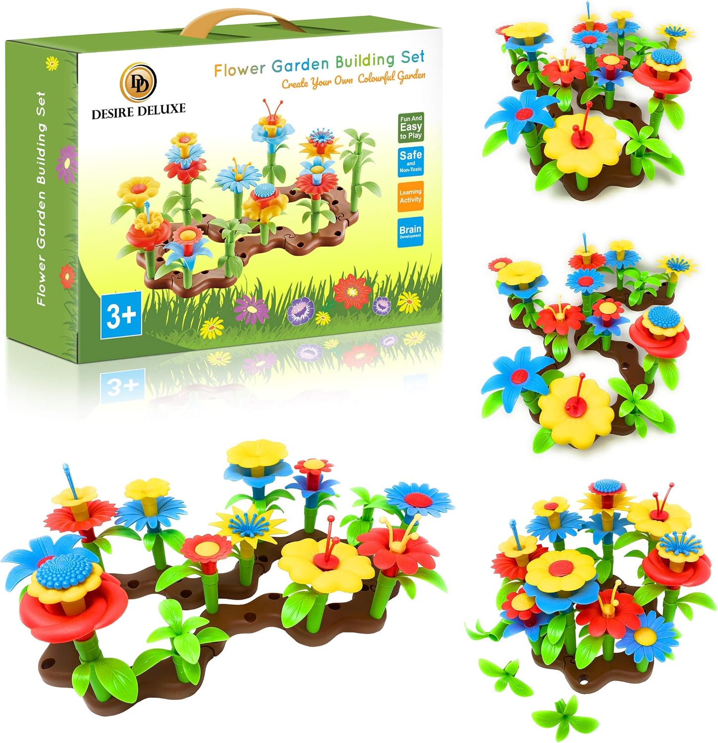 Desire Deluxe Girls Toys for 3 Year Old Kids Flower Build A Garden Toy Building Blocks Set for Baby Children