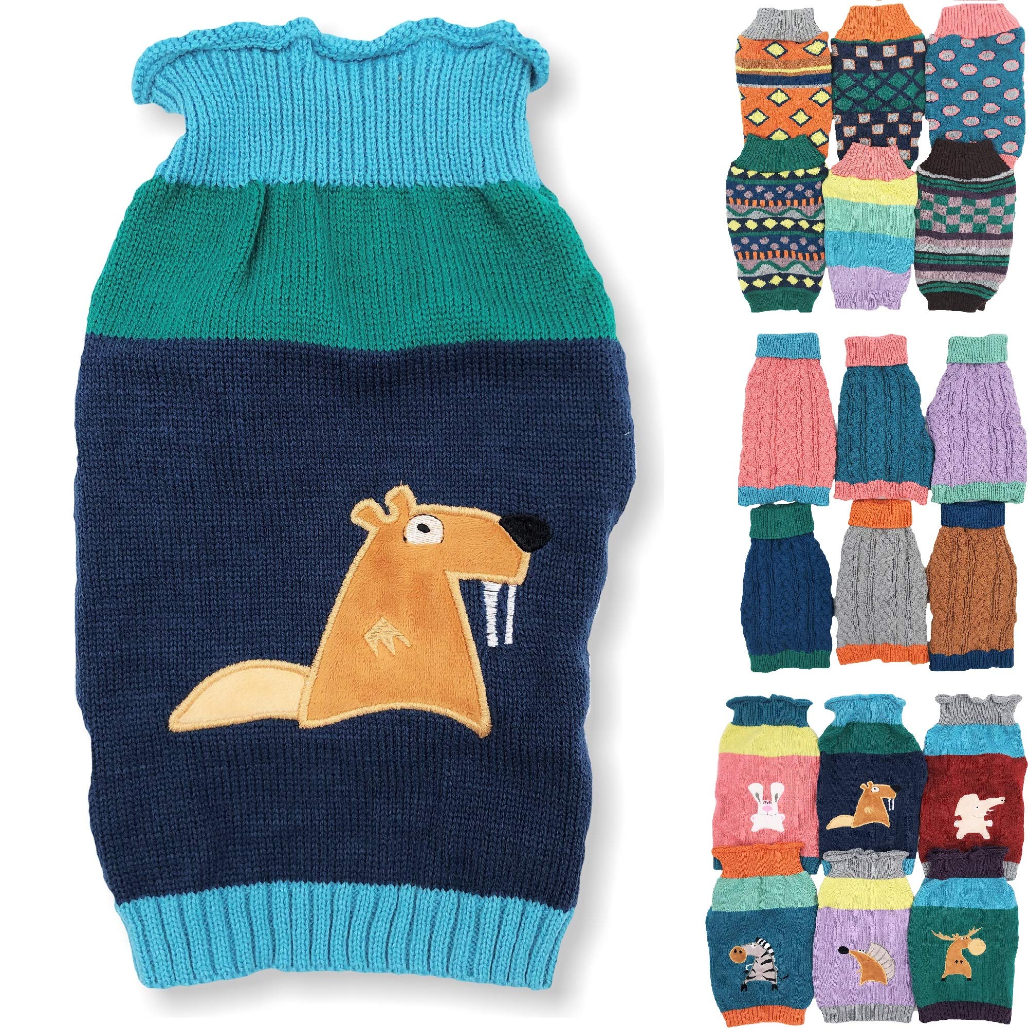 Dog Sweater Knitted Fashion Warm Soft Winter Clothes for Small Large Pet Cat Puppy (L: Length - 18", Beaver)