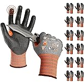 Schwer 12 Pairs Cut Resistant Work Gloves, CR3066 ANSI A4 Cut Proof Gloves with PU Coating, Touch-Screen, Non Slip, Reinforced Thumb, Durable Working Gloves for Woodworking, Construction, L