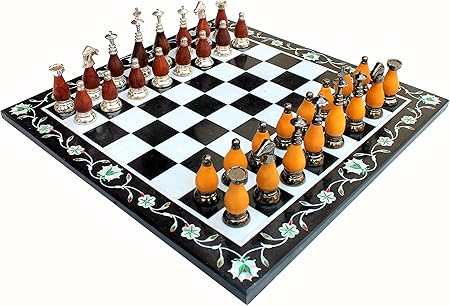 15x15 Collectible Marble Pietra Chess Board Game Set + Wooden Brass Crafted Pieces