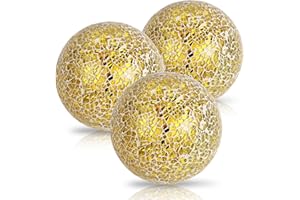 Hiziwimi 3Pcs Decorative Ball for Bowls, 10cm/4 inch Mosaic Glass Centerpiece Decoration Balls Mirror Glass Ball Fillers for Home Decor Dining Tables Wedding Party (Gloden)