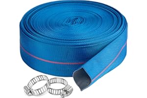 ZY-HOSETUBE Pool Backwash Hose 4” × 100 ft Heavy Duty PVC Water Discharge Pipe Flexible Reinforced Pump Drain Hose, 4 in Diameter & 6.3 inch Width Lay Flat, with 2 Clamps (4in-100ft)