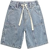 KIDSCOOL SPACE Children's Denim Shorts,Ribbed Elastic Waistband with Strings Summer Jeans Half Pants