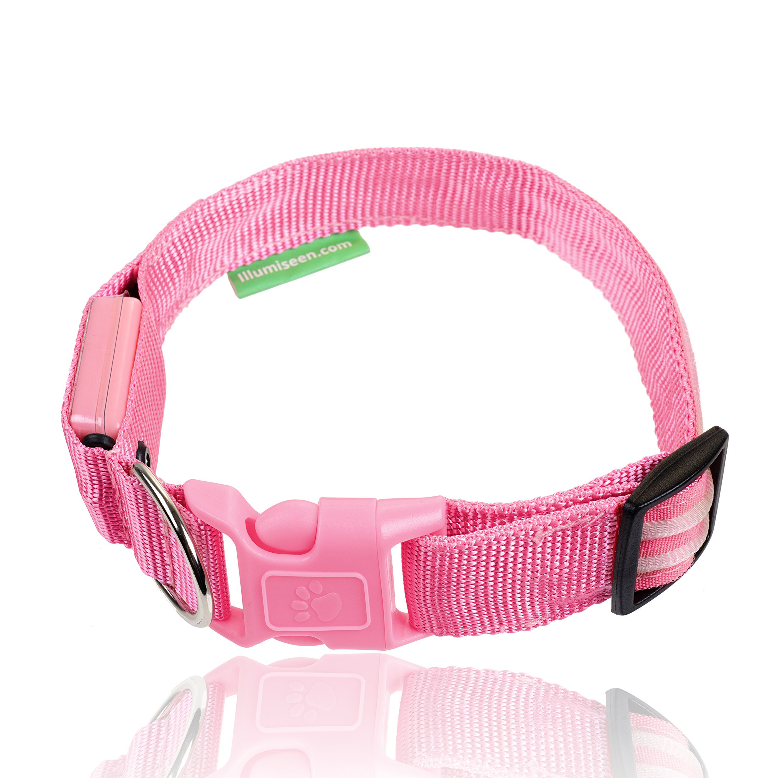 Illumiseen LED Dog Collar - USB Rechargeable - Available in 6 Colors & 6 Sizes - Makes Your Dog Visible, Safe & Seen (Size: Small 13”-17”, Pink)