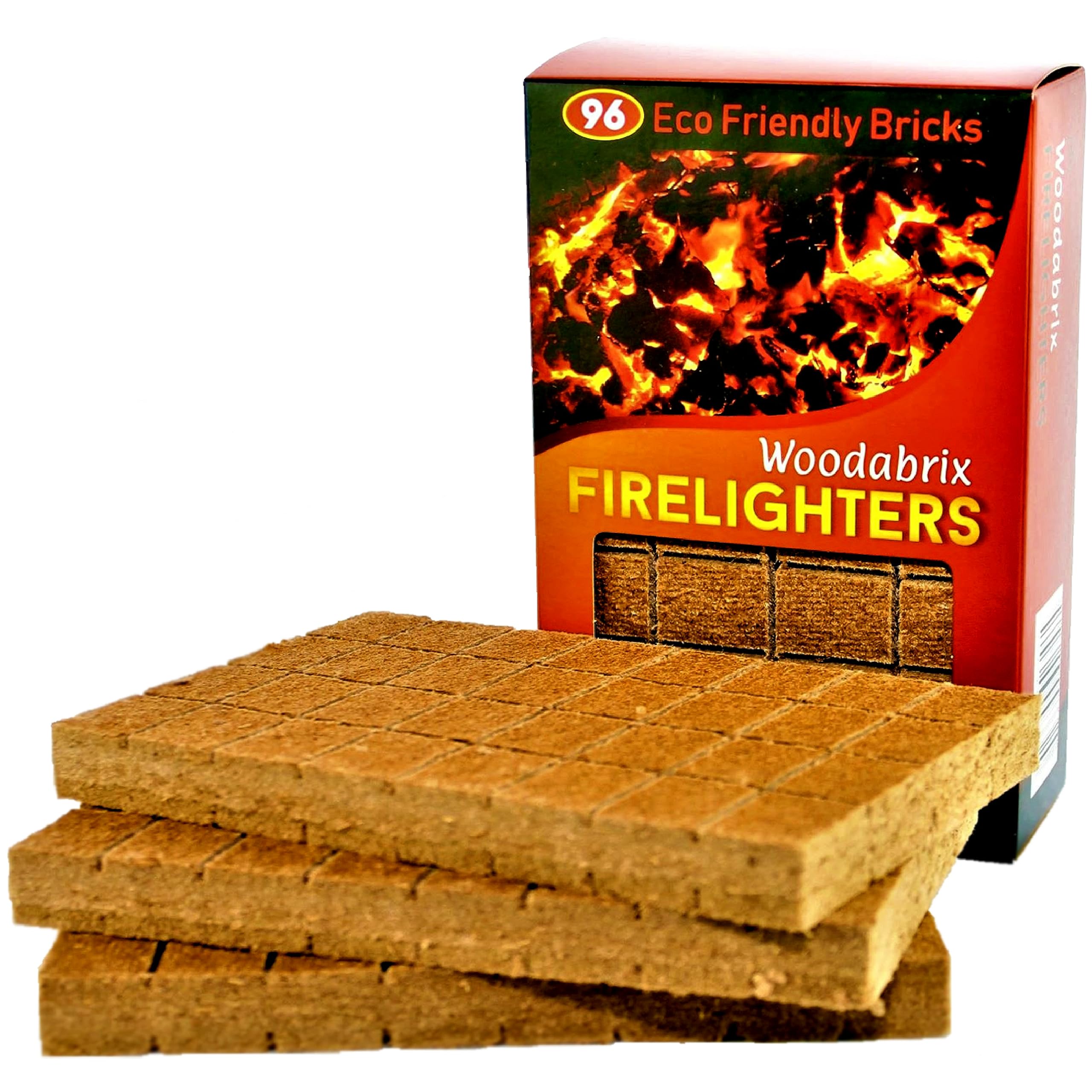 Natural Wood Eco Firelighters. 96 Sustainable Fire-starters Ideal for Wood Burners, Fire Pits, Pizza Ovens, BBQs. No Kindling Required. Lights Even When Damp.