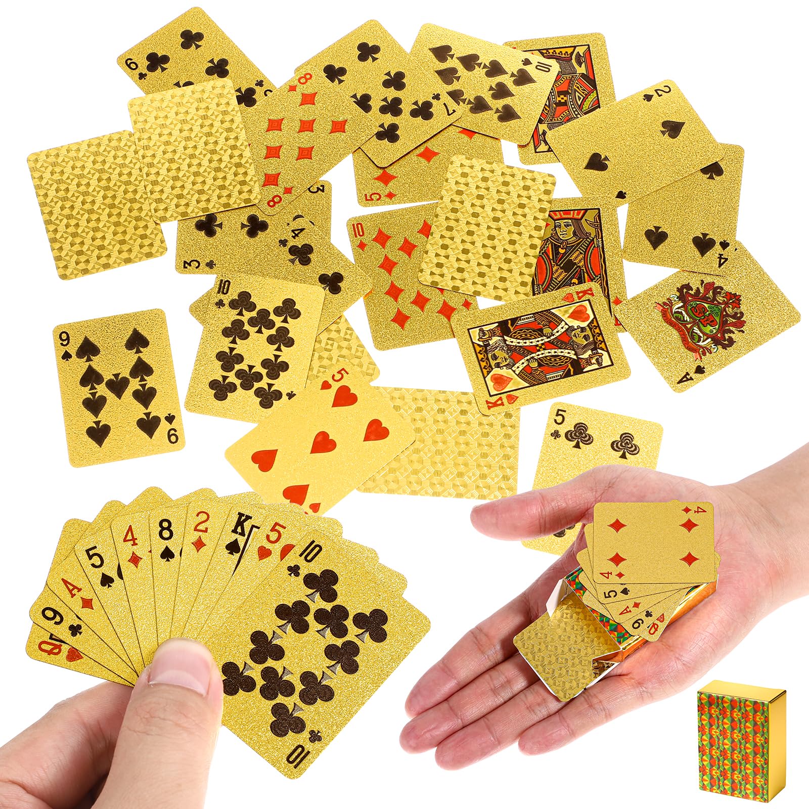 Photo 1 of 2 Decks Mini Playing Cards, Gold Waterproof Playing Cards, Mini Poker Deck for Parties and Games, Party Favor, Tiny Deck of Novelty Party Gift for Christmas, Halloween, New Year, Par