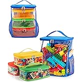 Marscamd 4 Pack Toy Storage Bags with Clear Windows, Toy Organizer Bags for Blocks, Magnetic Building Tiles, Dolls, 4 Piece Set (Blue + Orange + Green + Yellow)