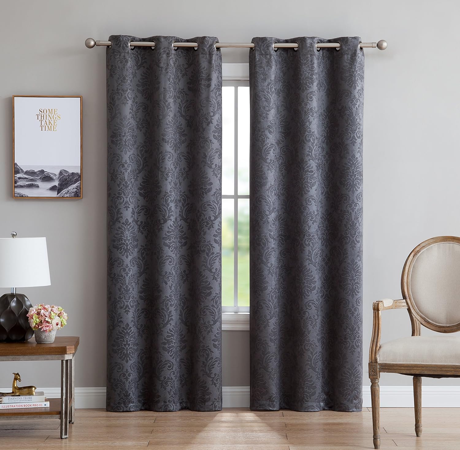 AsaTex Loretta - 1 Embossed Patio Extra Wide Curtain Panel with 16 Grommets - Thermal Weaved Blackout - Noise Reduction Fabric - Ideal for Sliding and Patio Doors (Patio 102 W x 84, Charcoal)