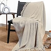 RAJRANG Silver Lining Cotton Herringbone Throw Blanket 50 x 60 Inch - Modern Boho Living Room Decor Cozy Warm Bed Throws Soft Luxury Blankets for Indoor Outdoor Beige
