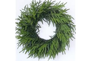 GLIDLION 24" Real Touch Norfolk Pine Wreath for Front Door, Artificial Christmas Wreaths Faux Pine Needles Green Fake Wreath for Walls Windows Porches Farmhouse Indoor Outdoor Home Decor