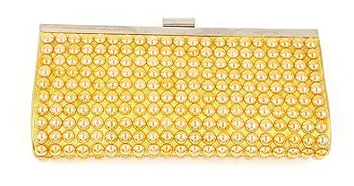 24x7 eMall Womens Double Sided Evening Clutch Bag with Golden Patterned Pearl and Adjustable Shoulder Chain