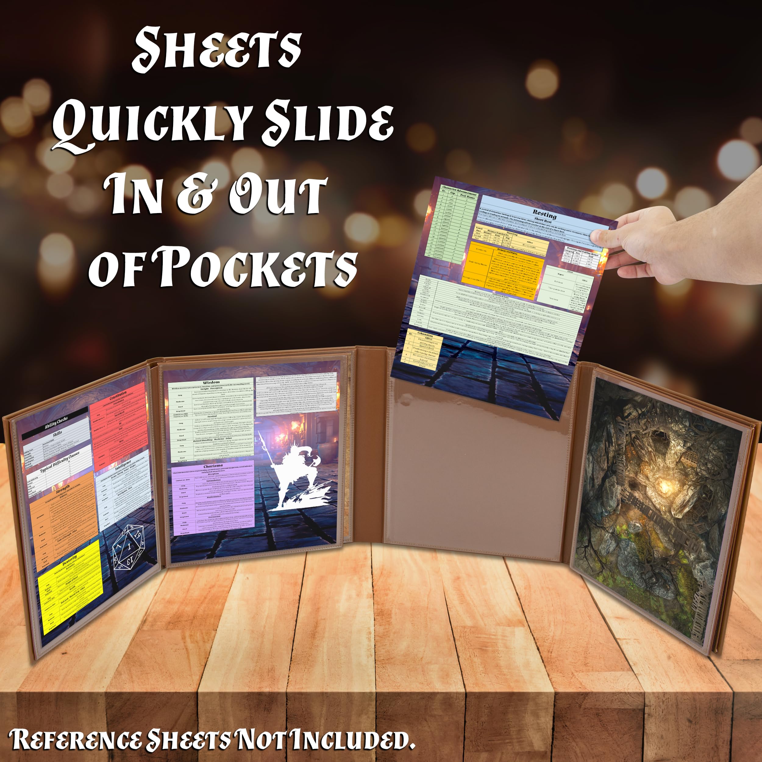 CASEMATIX DM Screen Faux Leather 8-Panel Deluxe GM Screen - Eight Panel Folding Dungeon Master Screen with 2 Swinging Panels and Wet Erase Pockets for TTRPGs, Inserts Not Included
