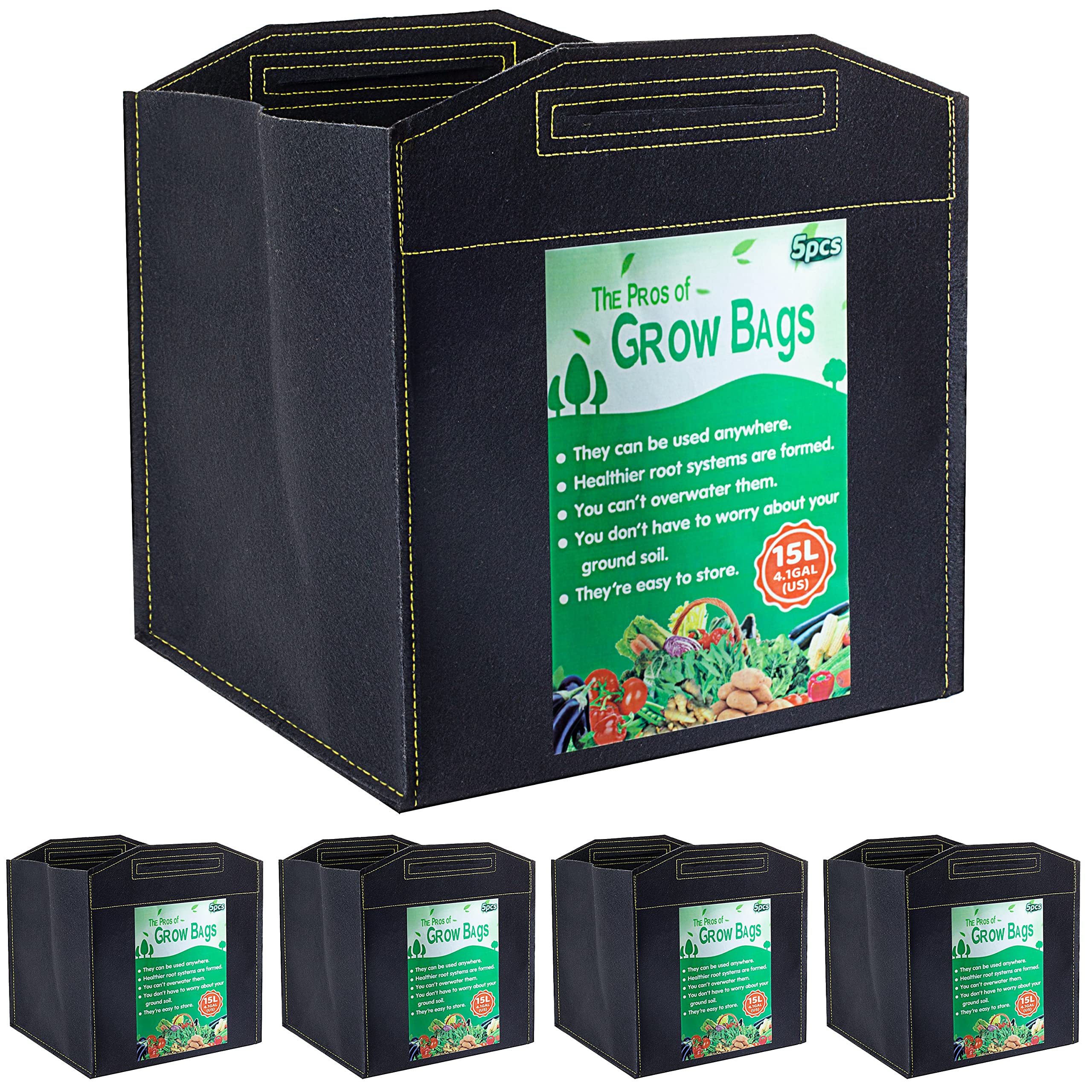 Growerz Square GrowPotz 15-Litre 5pcs High Strength Grow Bag