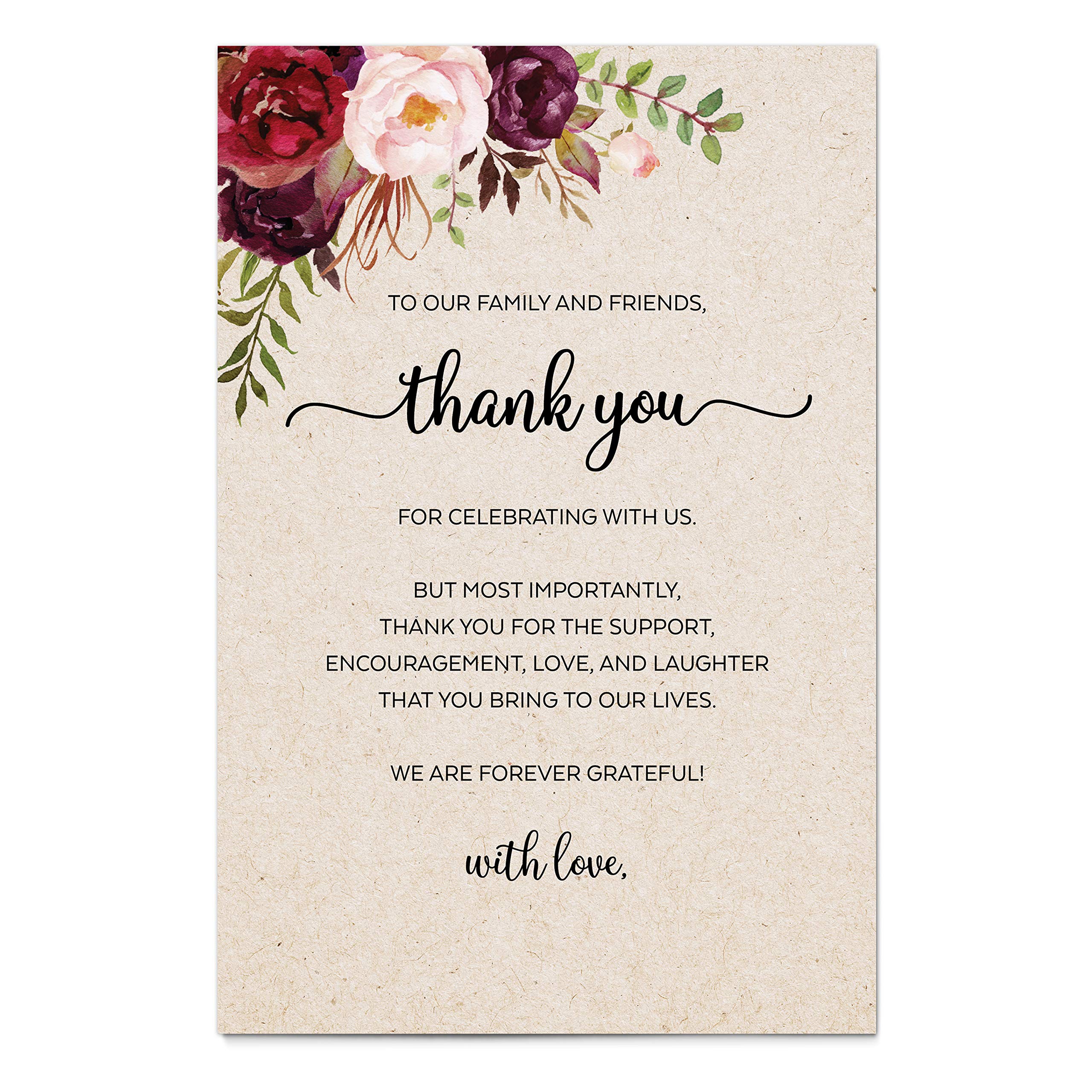 Photo 1 of 321Done Thank You Table Place Setting Cards (Set of 50) Large 4x6 with Love, Wedding, Party, Retirement, Graduation, Birthday, Shower, Baby Bridal - Made in USA - Watercolor Red Roses Floral Tan