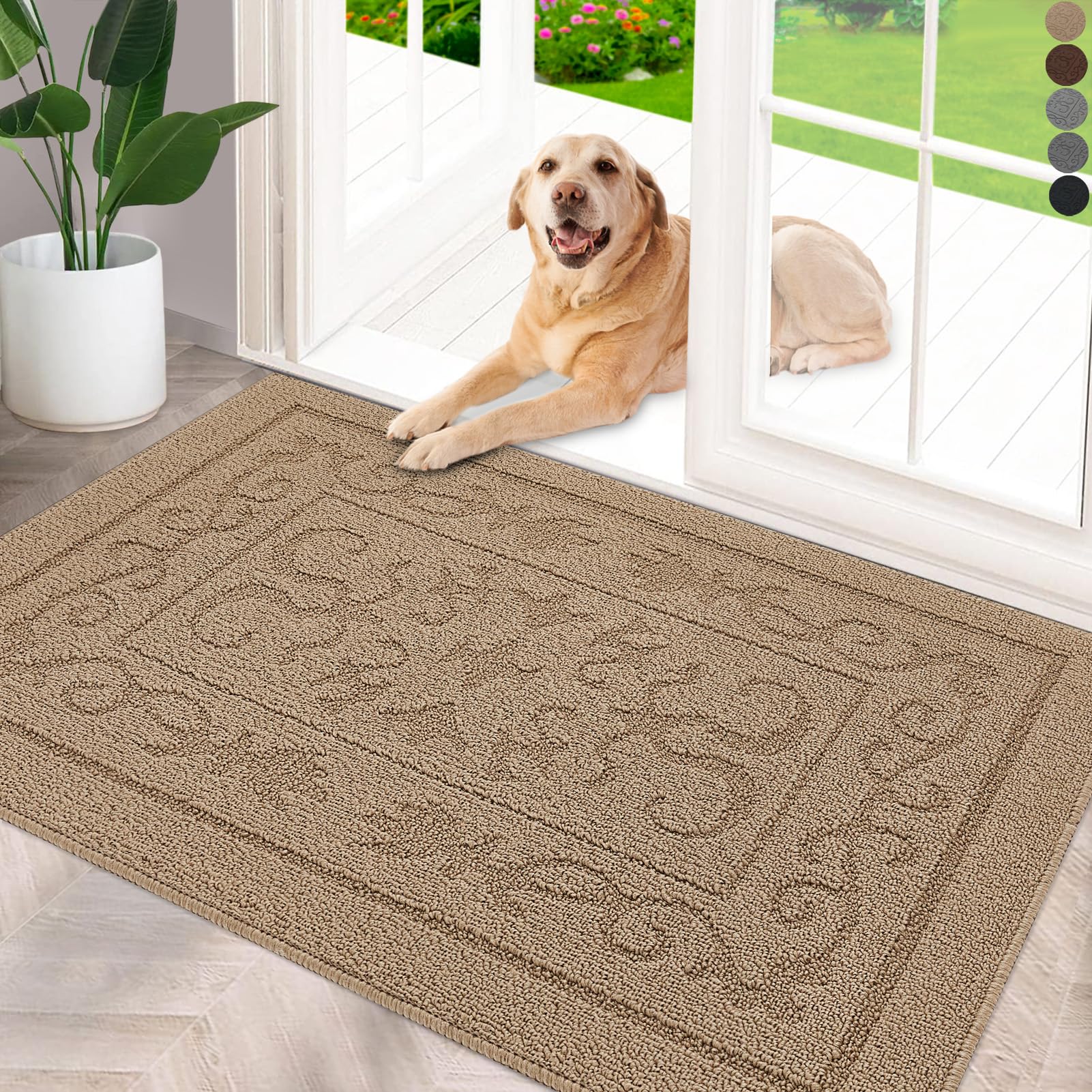 Photo 1 of FONEYI Indoor Door Mat 36" x 59", Dirt Trapper Door Mats Non-Slip Entryway Rugs Washable, Absorbent Resist Dirt Welcome Mat, Low Profile Inside Floor Mats for Front Back Door and Entryway, Beige