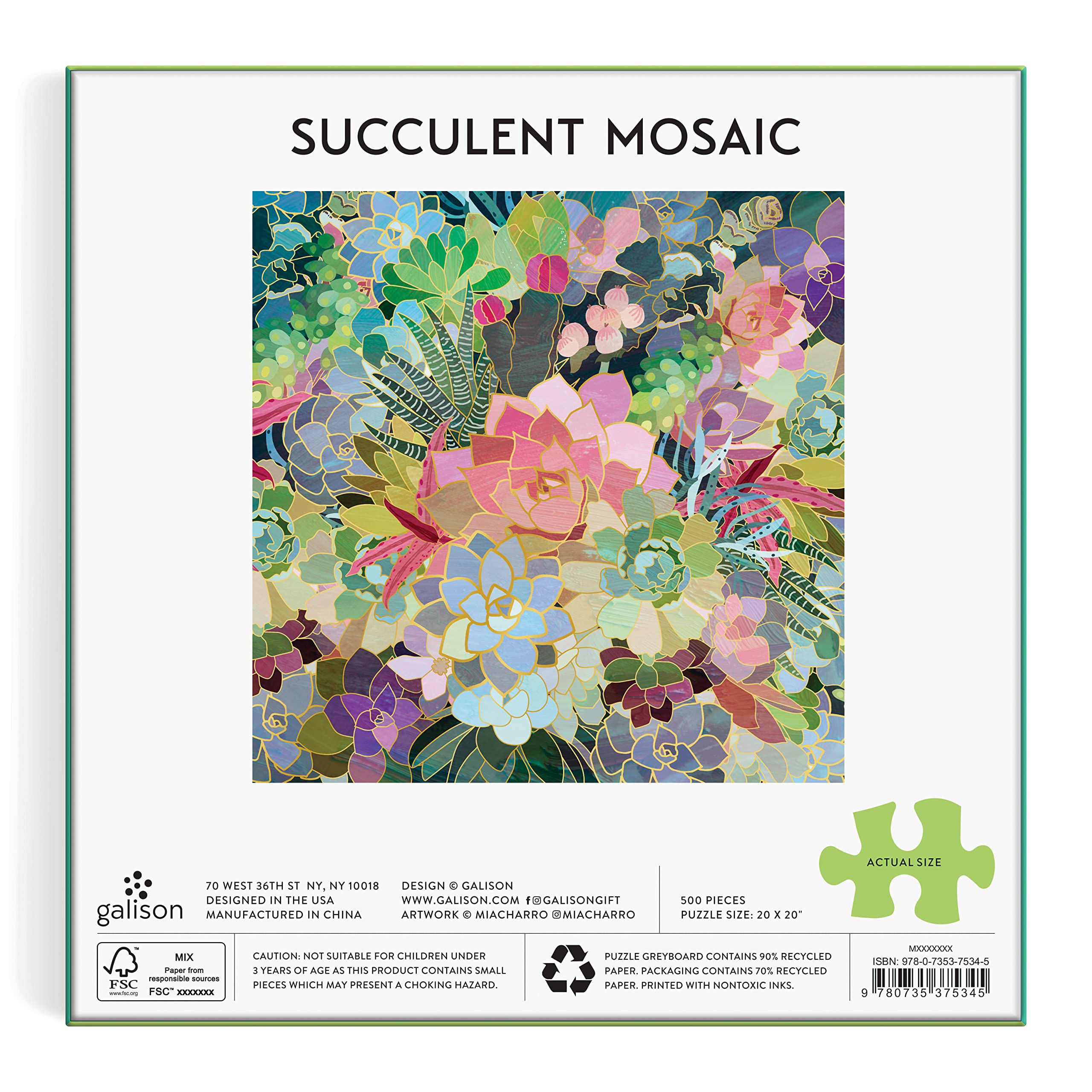 Galison Succulent Mosaic 500 Piece Foil Puzzle from Galison - 20