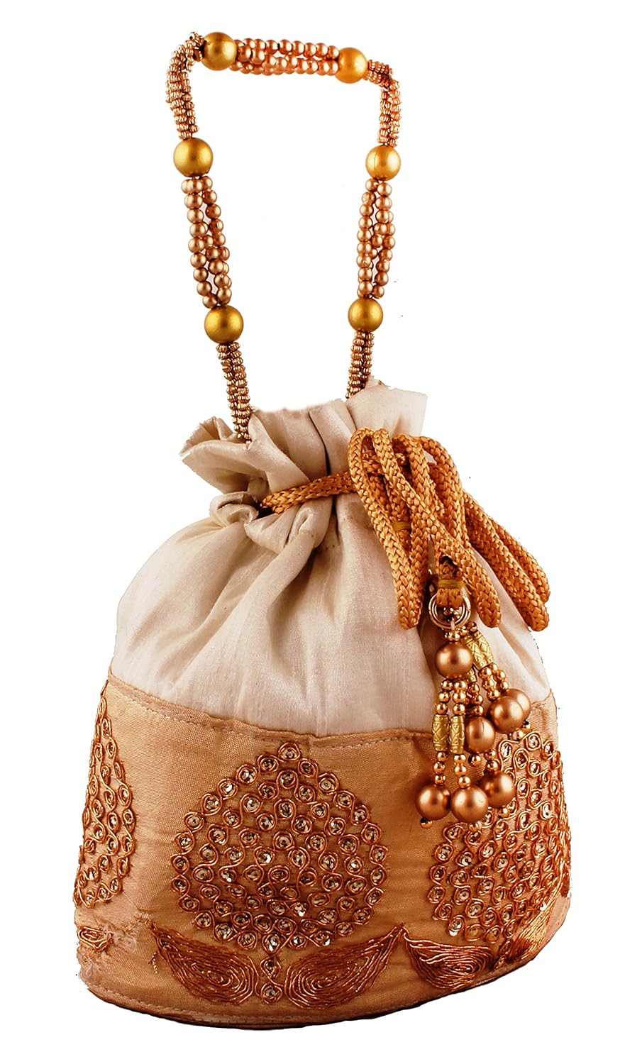 unknown women's potli pouch( off white , golden,bp0004)