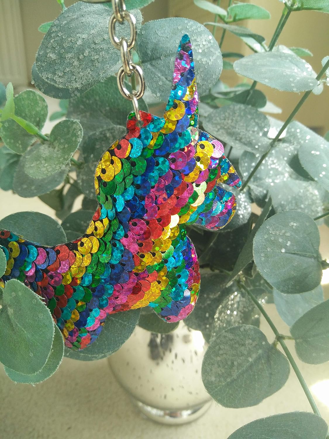 CrownOfRibbons Unicorn Keyring, Sparkly, Keychain, Car Keyring, House Keys, Rainbow, M - Image 4