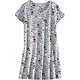 Inadays Women's Cotton Nightgown Sleepwear Short Sleeves Nightshirt Casual Print Sleepdress Loose Comfy Pajama