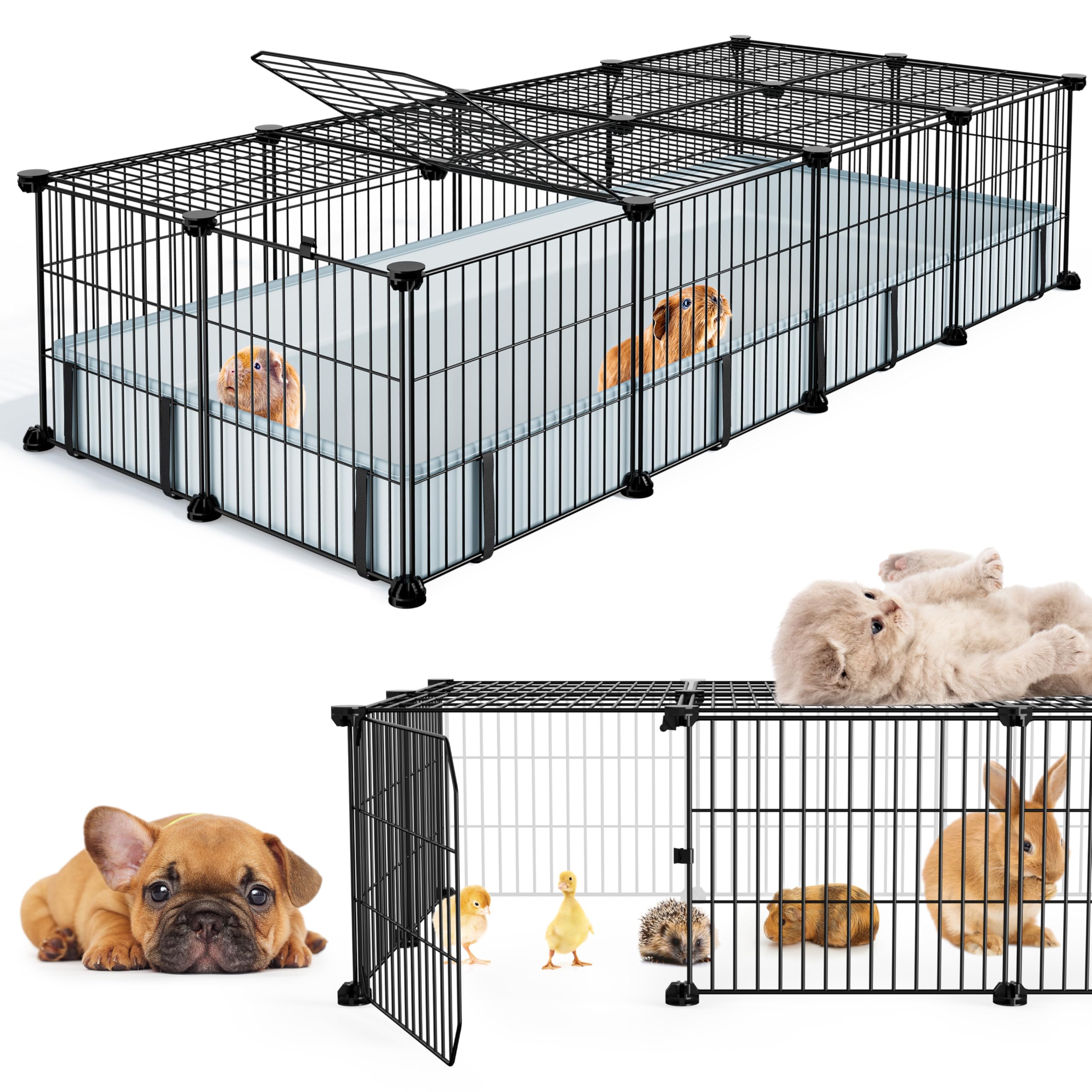 Photo 1 of BUCATSTATE Guinea Pig Cages for 2, 20 Panels Guinea Pigs Playpen with Waterproof Mat, Metal Rabbit Cage Indoor for Hedgehogs, Quail, Chickens (56" L x 24" W x 12" H)
