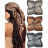 Mesovor 35” Square Head Scarf for Women, 3 Pack Like Silk Satin Headscarf Hair Neck Scarf Top Bandanas for Sleeping