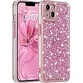 FABSPARK Case for iPhone 15 Plus,Glitter Crystal Diamond Rhinestones Sequin Shiny Bling Sparkly Glossy Luxury Electroplated Case,Aesthetic Cute Full Protection for iPhone 15 Plus,Pink