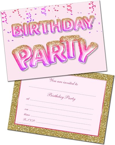 Olivia Samuel 20 Pack Pink Gold Glitter Invitations with Envelopes UK Made