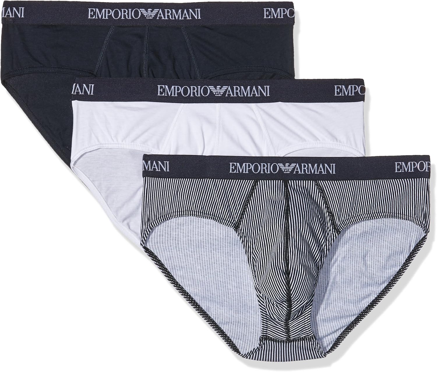 Emporio Armani Men's Knit 3 Pack Boxer Briefs, Multicoloured (Marine/Printed Marine/White