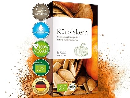 Bio Kürbiskern Kapseln hochdosiert - biozertifiziert - 500 mg Kürbiskernpulver des steirischen Ölkürbis pro Tagesdosis, 60 St