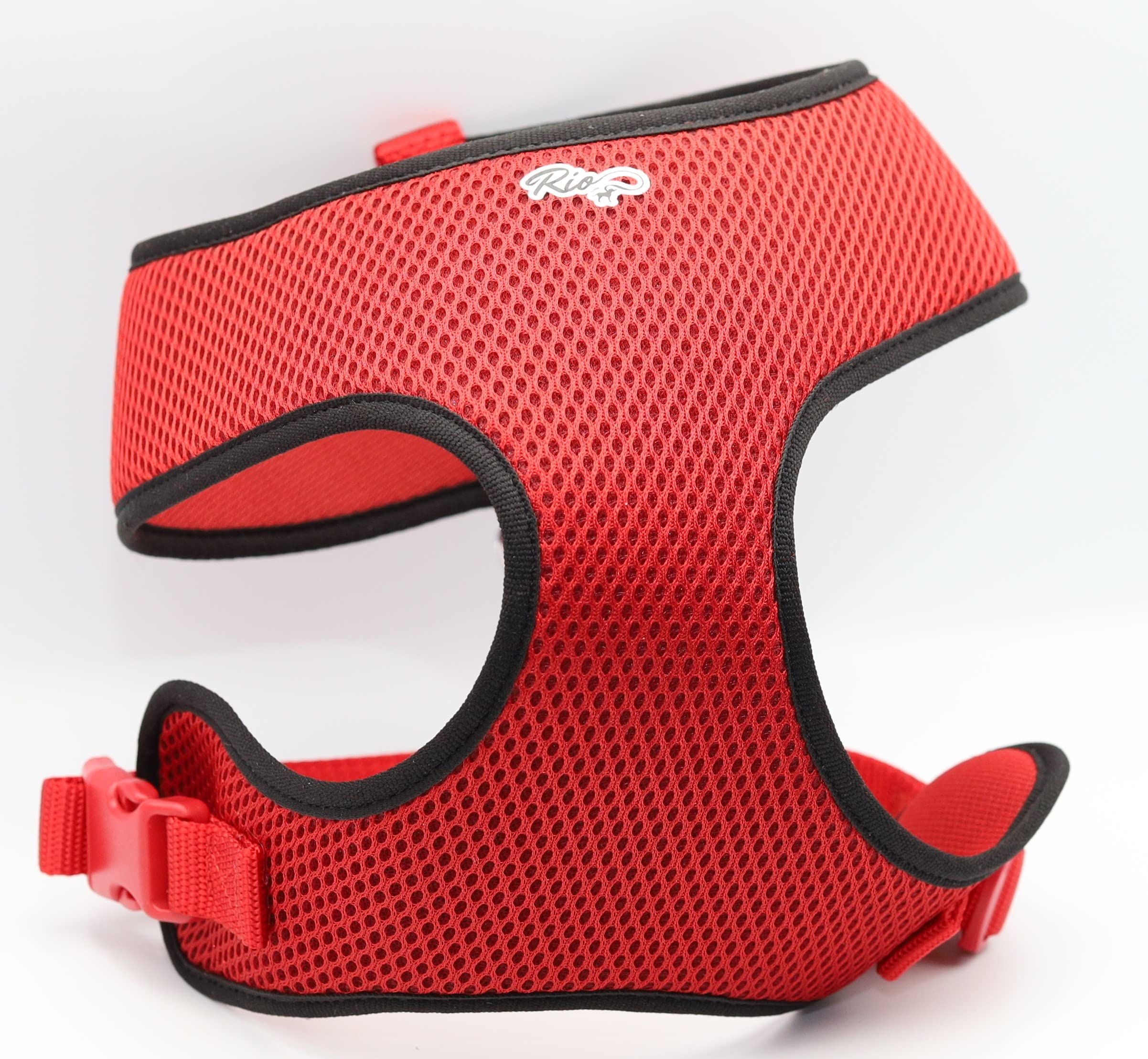 RIO Airy Webbing Puppy Harness, Breathable Mesh Fabric, No Pull Dog Harness, Adjustable, Washable (Red, Width 1,5cm, Length 35-45cm)