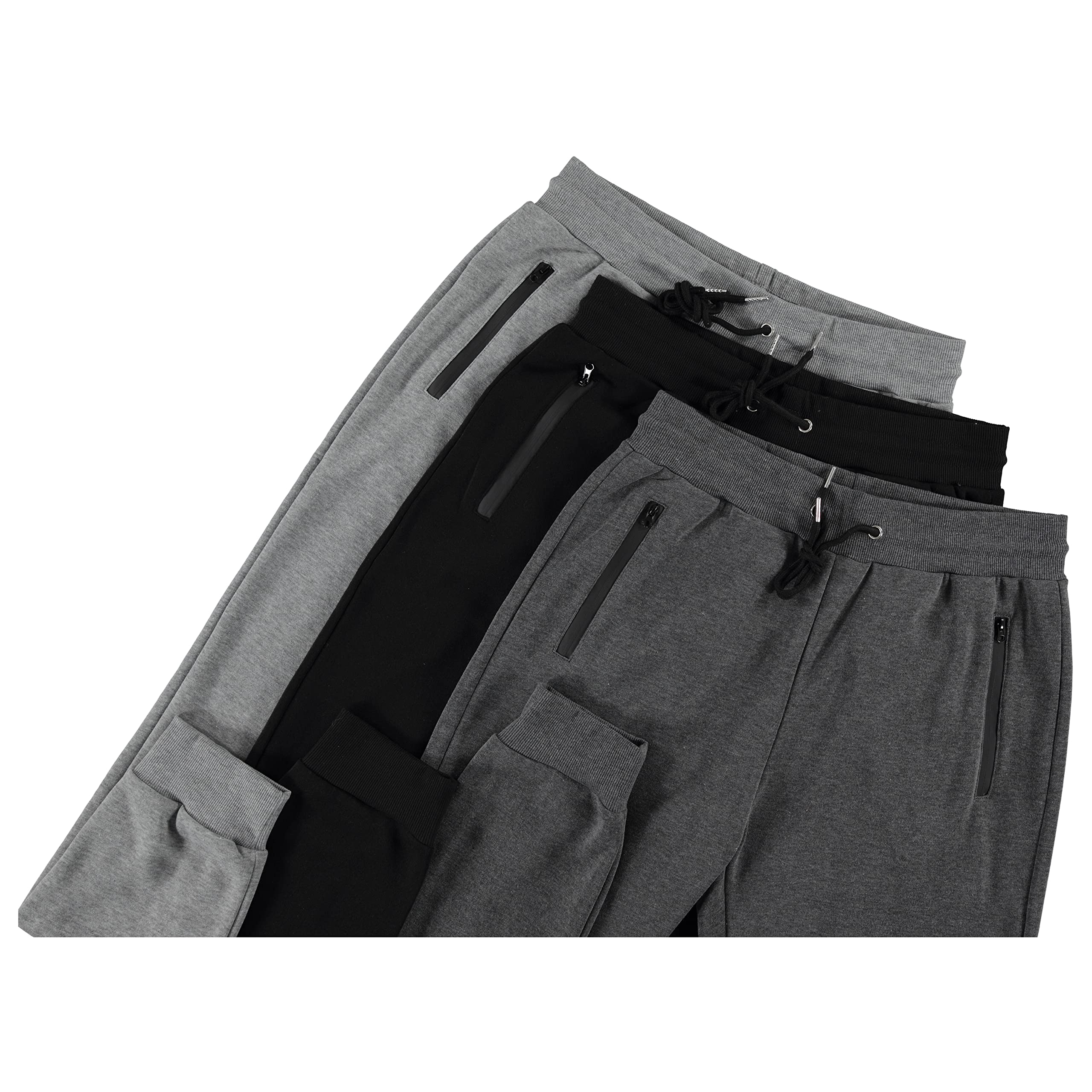 PURE CHAMP Mens 3 Pack Fleece Active Athletic Workout Jogger Sweatpants for Men with Zipper Pocket and Drawstring Size S-3XL