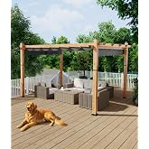 GarveeLife 10 x 13 ft Wood-Grain Aluminum Pergola Outdoor Pergola with Retractable Canopy Sun Shade Shelter for Garden, Patio, Backyard, Deck - Grey