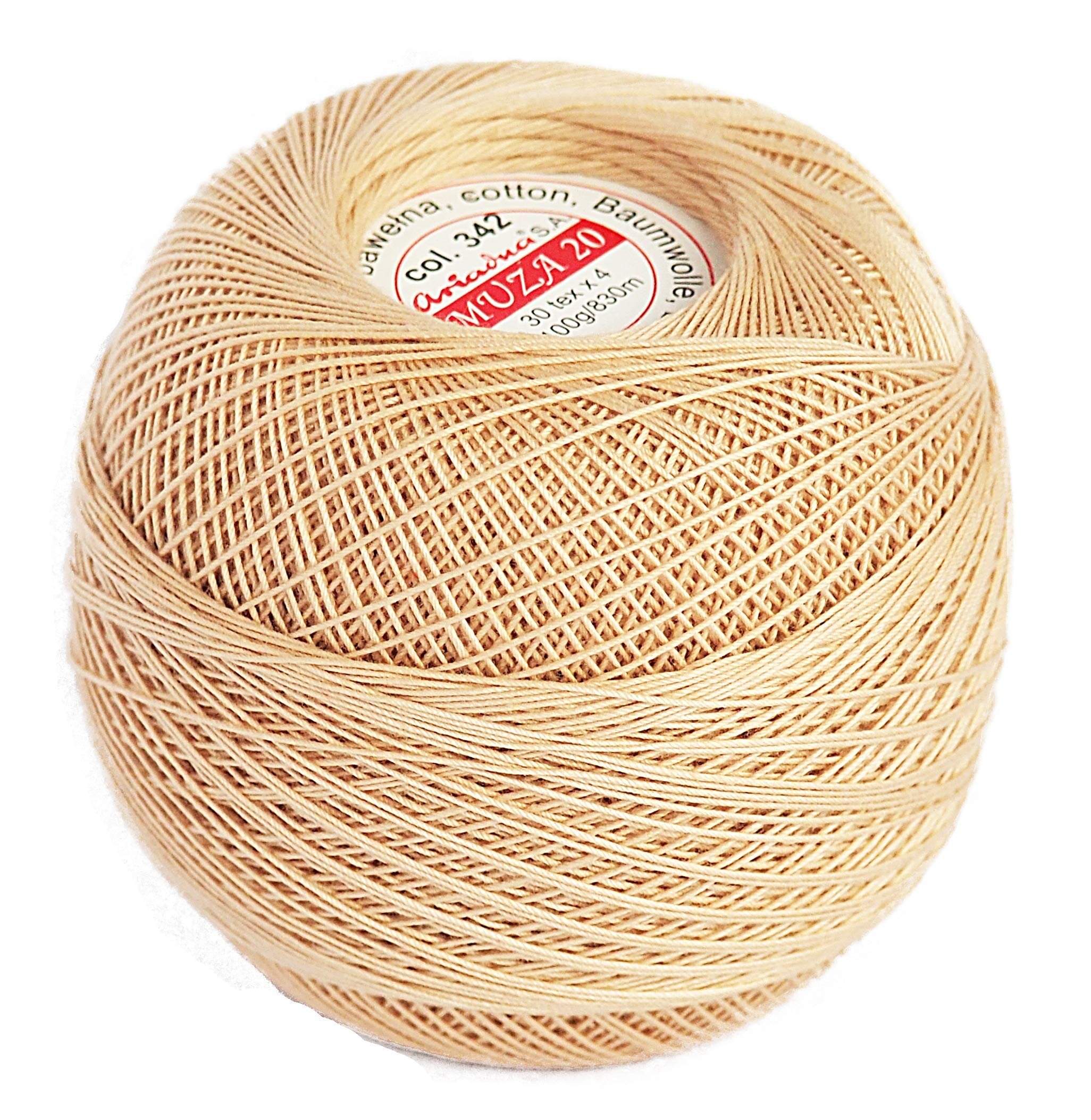 Cotton Crochet Yarn Size 20, Fine Thread (908yd / 830m), Luxurious Feel Crochet and Knitting (3.52oz / 100g) Gold Beige (342)